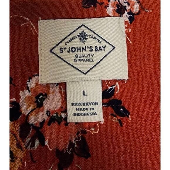 St John Bay V-Neck 3/4 Sleeve Floral Multi-color Orange Blouse Size Large - Picture 6 of 7